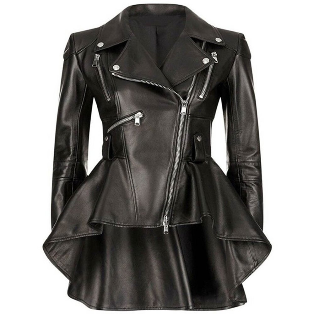 Abbraci Black Faux Leather Women's Moto Jacket with Peplum Size L